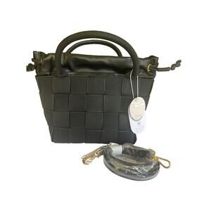 Anthropologie Melie Bianco Lyndsey Vegan Leather Woven Crossbody Purse Black NWT